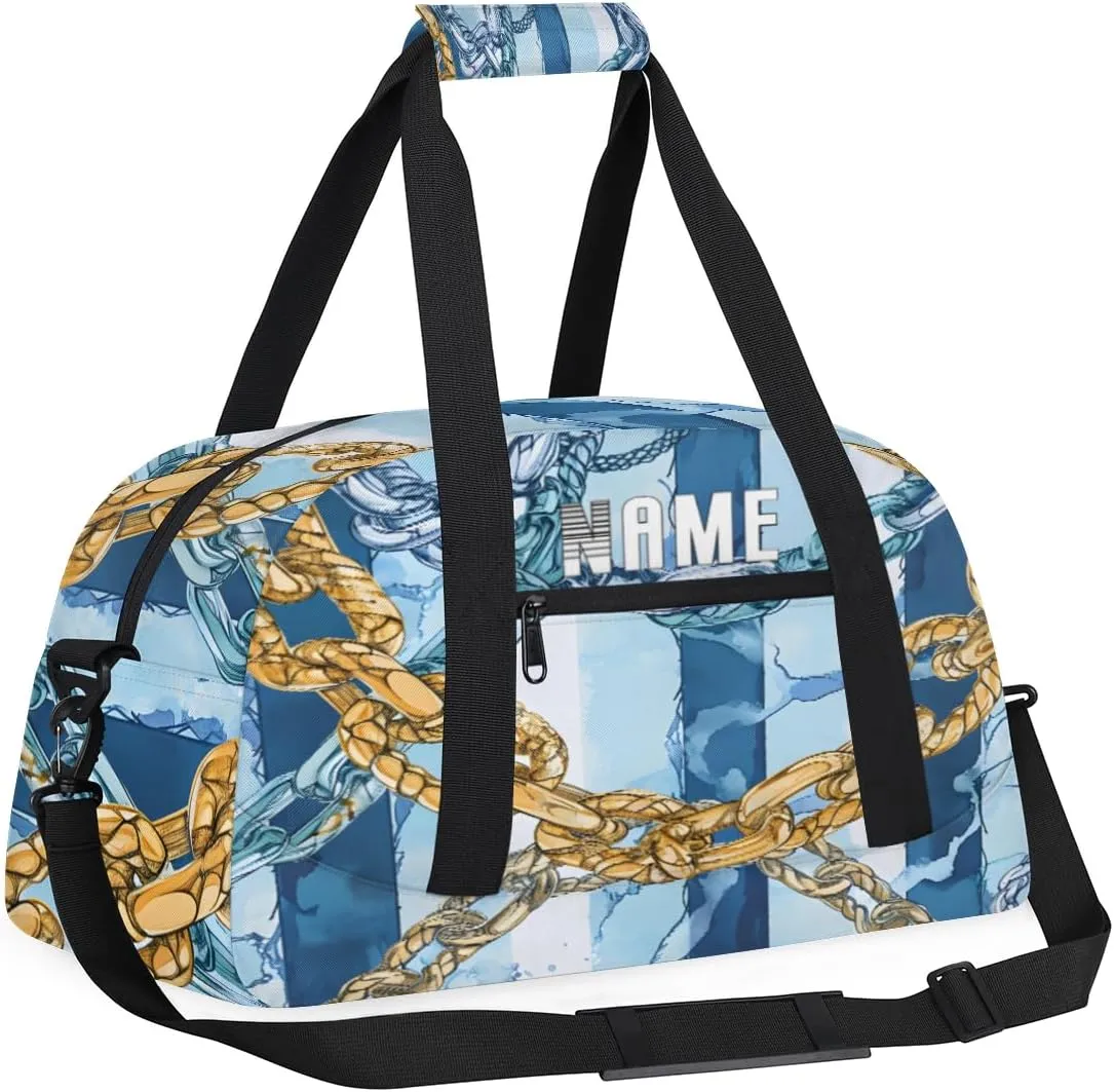 Ocean Coil Chain Background Kids Overnight Bags Personalized Weekender Travel Duffle Bag for Teens,Boys Gym Carry On Maletas Para Niños,Customized Gymnastics Dance Ballet Tote for Girls
