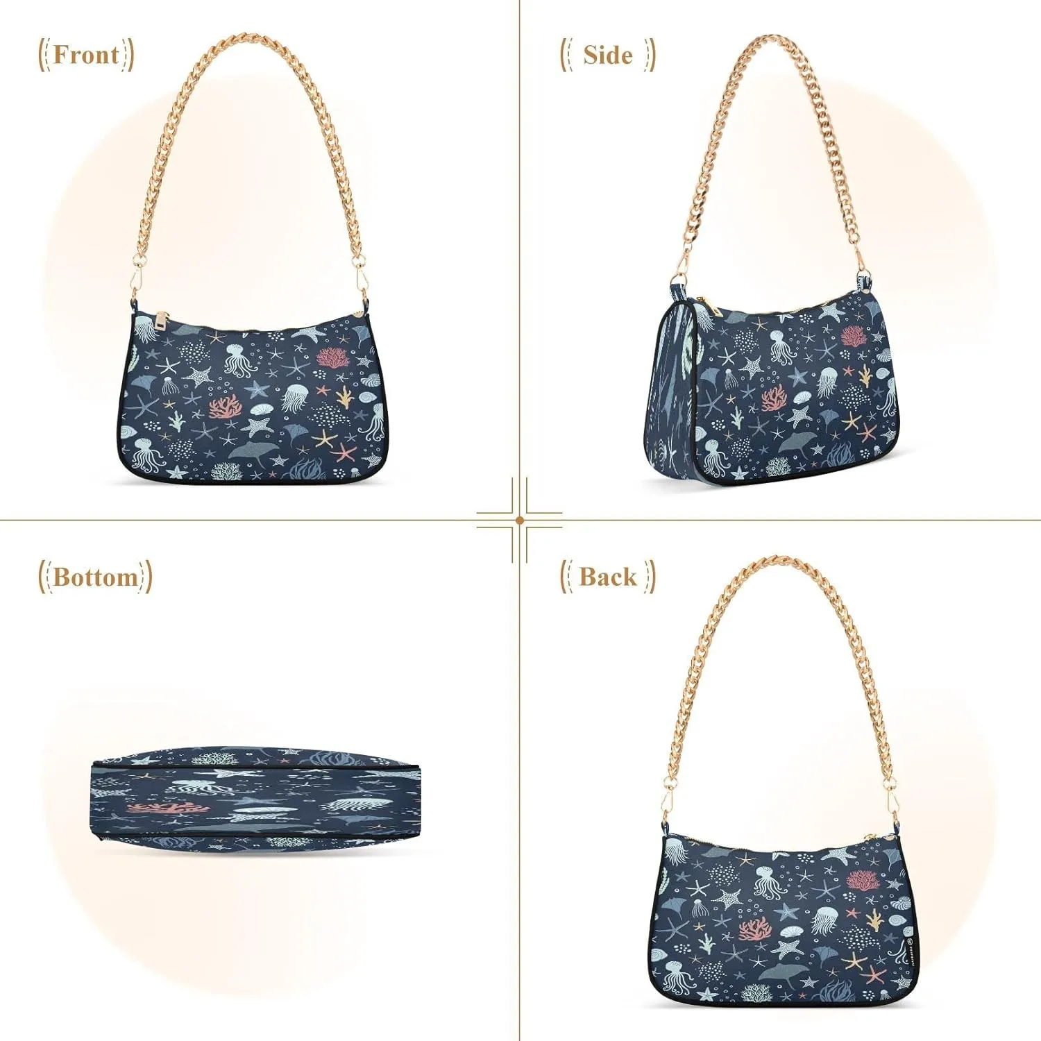 Ocean Theme Shoulder Purses for Women,Ocean Theme Shoulder Bag Purse Womens Crescent Crossbody Bag