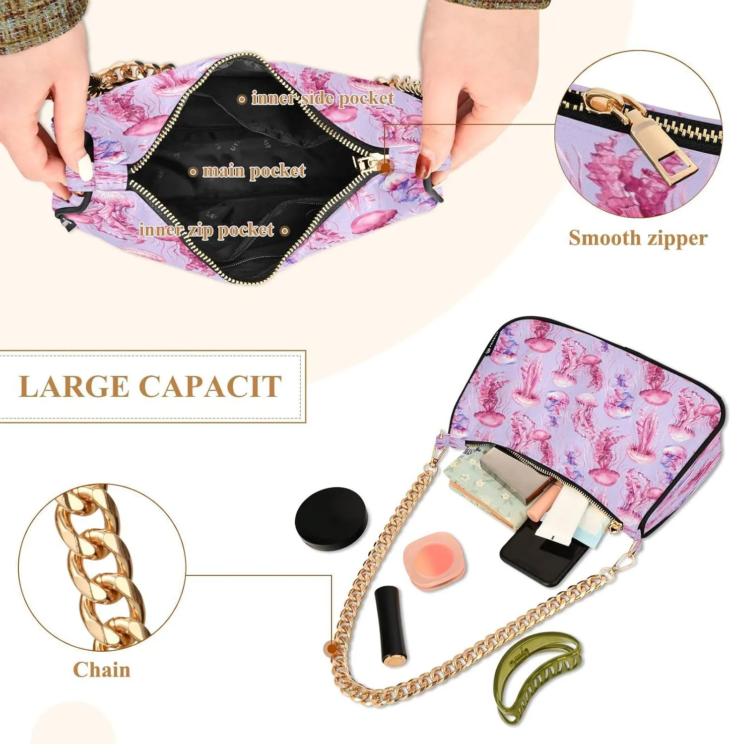 Ocean Theme Shoulder Purses for Women,Ocean Theme Shoulder Bag Purse Womens Crescent Crossbody Bag