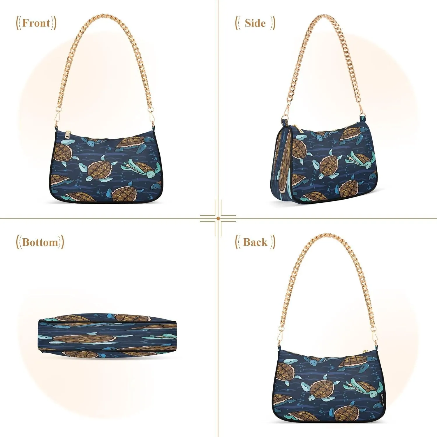 Ocean Theme Shoulder Purses for Women,Ocean Theme Shoulder Bag Purse Womens Crescent Crossbody Bag