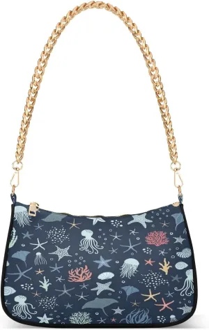 Ocean Theme Shoulder Purses for Women,Ocean Theme Shoulder Bag Purse Womens Crescent Crossbody Bag
