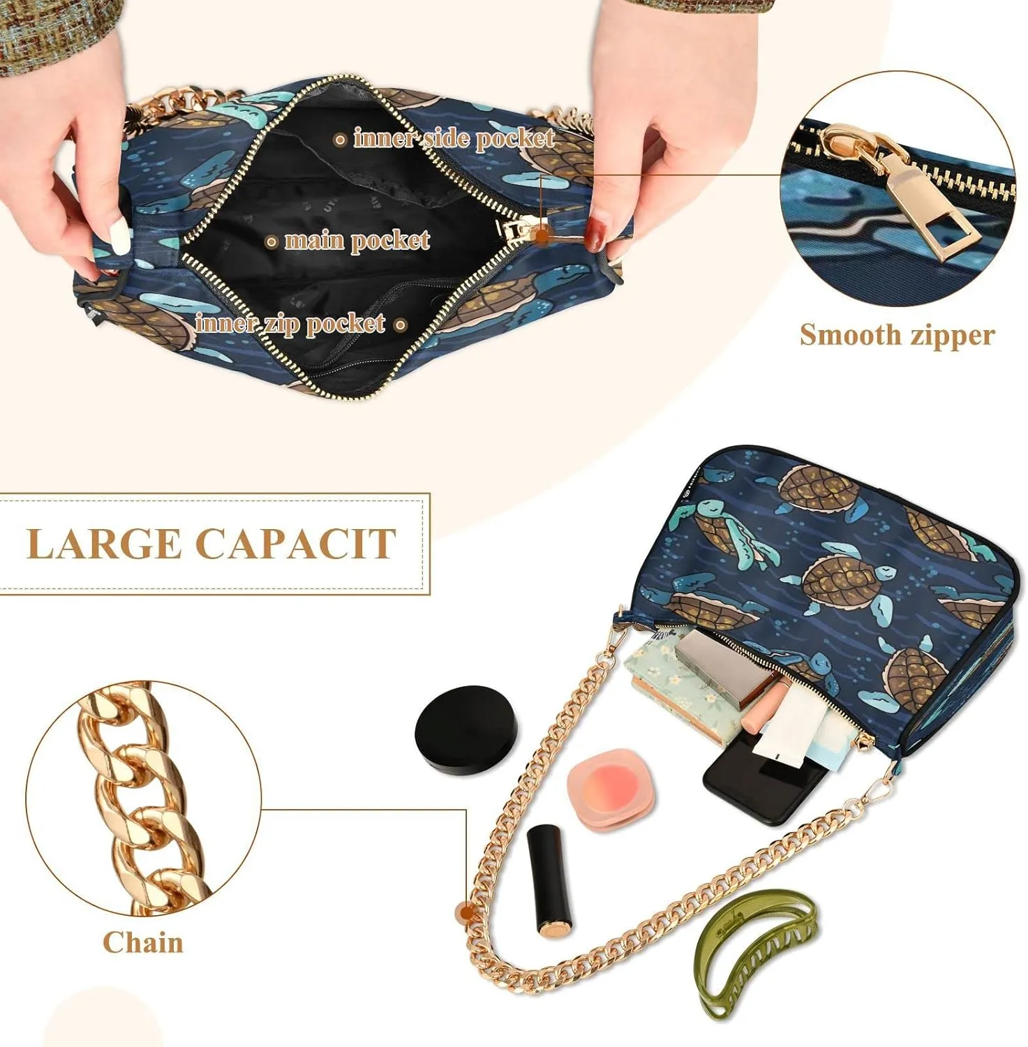 Ocean Theme Shoulder Purses for Women,Ocean Theme Shoulder Bag Purse Womens Crescent Crossbody Bag