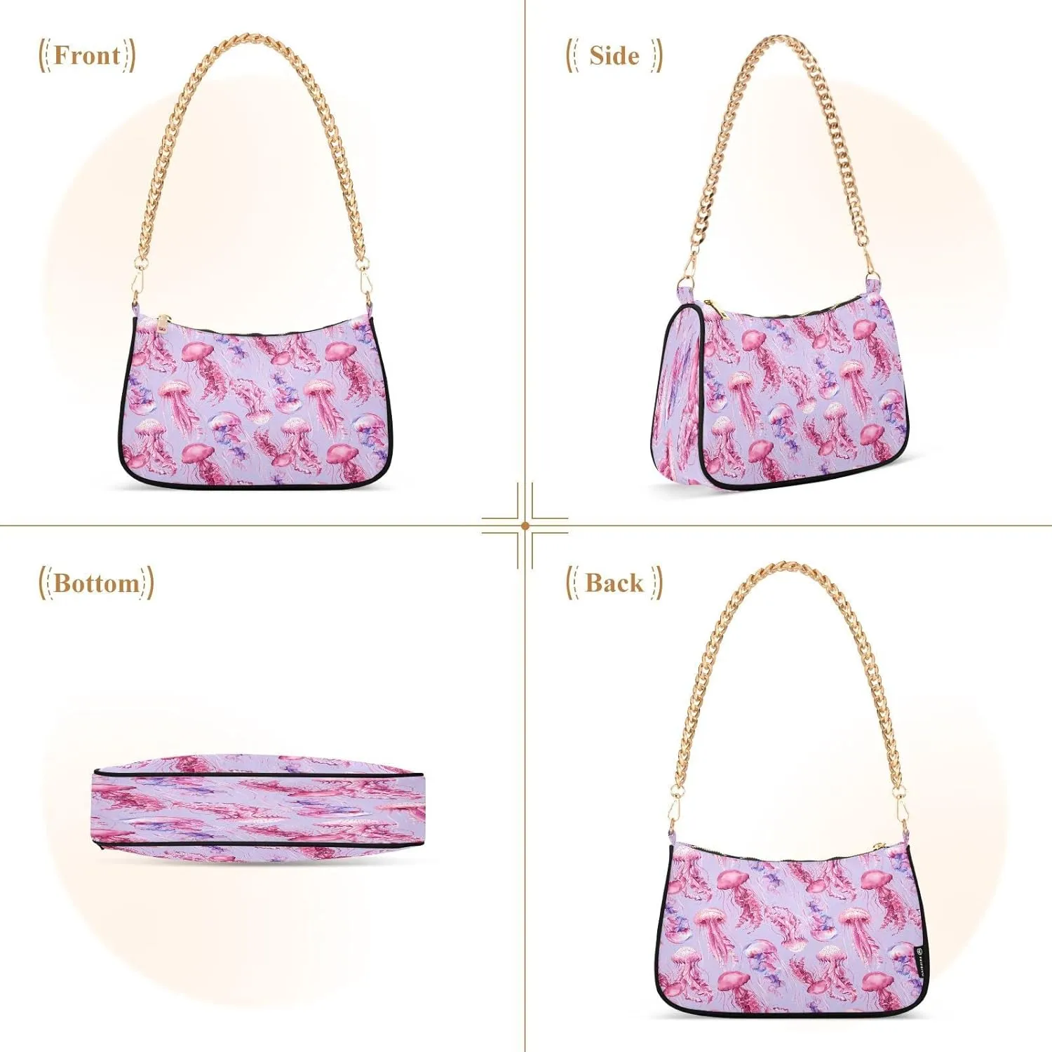 Ocean Theme Shoulder Purses for Women,Ocean Theme Shoulder Bag Purse Womens Crescent Crossbody Bag