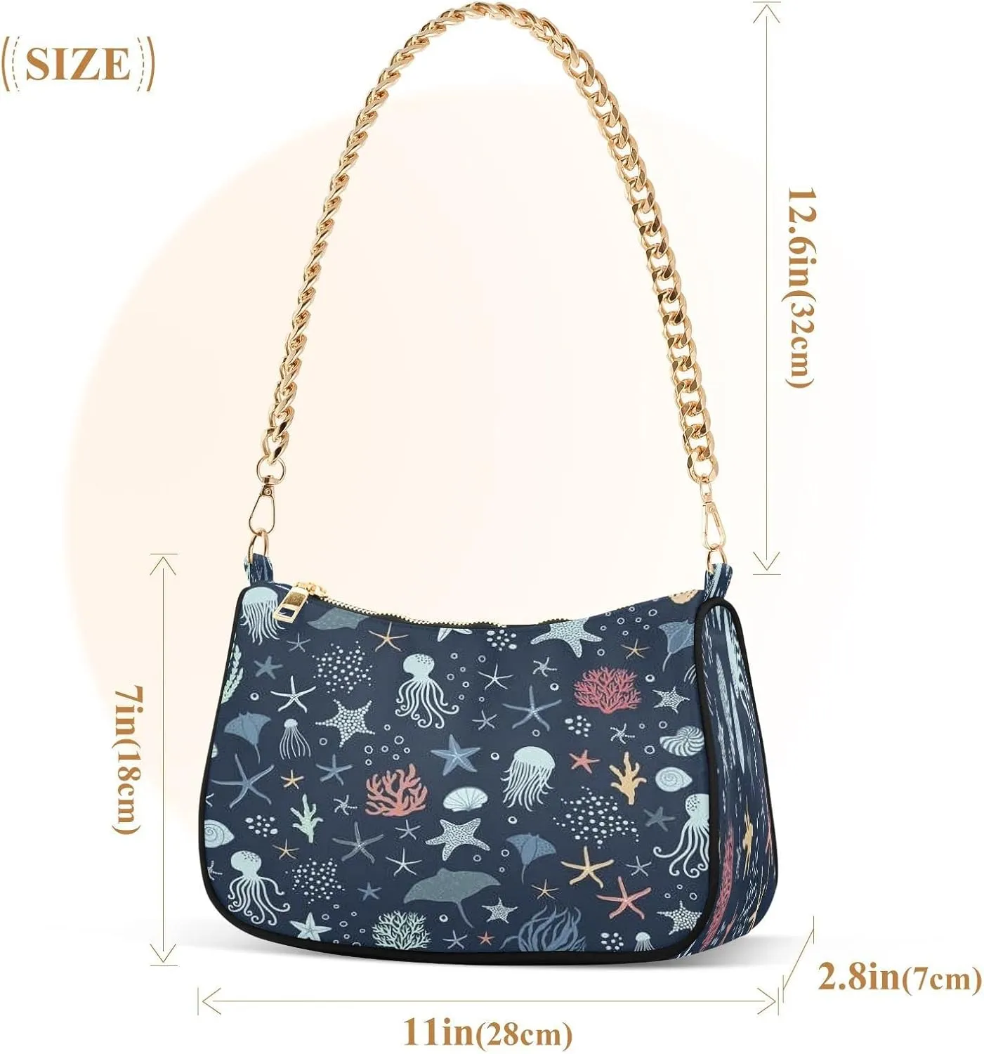 Ocean Theme Shoulder Purses for Women,Ocean Theme Shoulder Bag Purse Womens Crescent Crossbody Bag