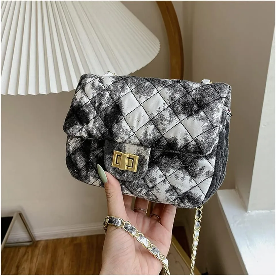 Oil Painting Small Size Crossbody Handbag Dizzy Rhombus One Shoulder Mini Chain Ink Painting Smudge