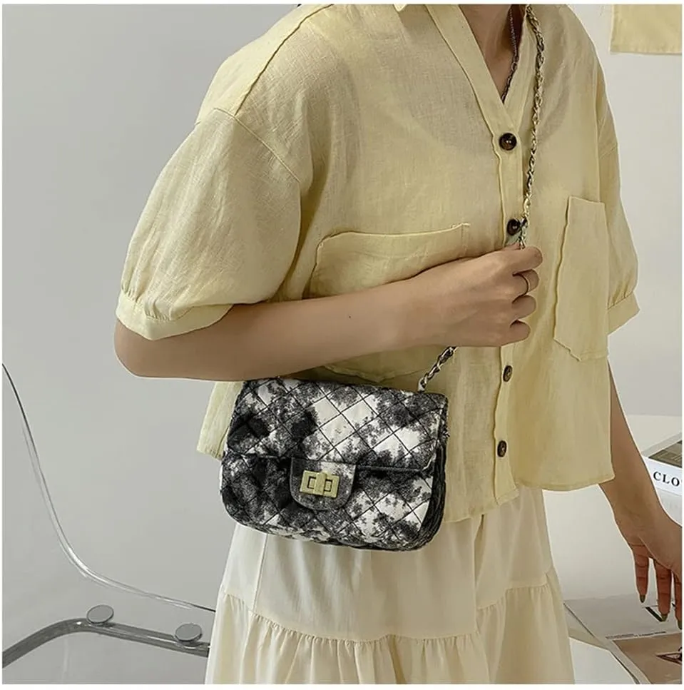Oil Painting Small Size Crossbody Handbag Dizzy Rhombus One Shoulder Mini Chain Ink Painting Smudge