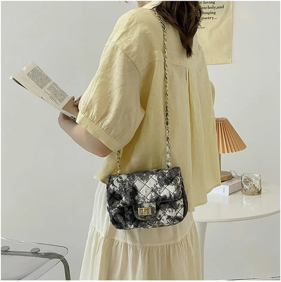 Oil Painting Small Size Crossbody Handbag Dizzy Rhombus One Shoulder Mini Chain Ink Painting Smudge
