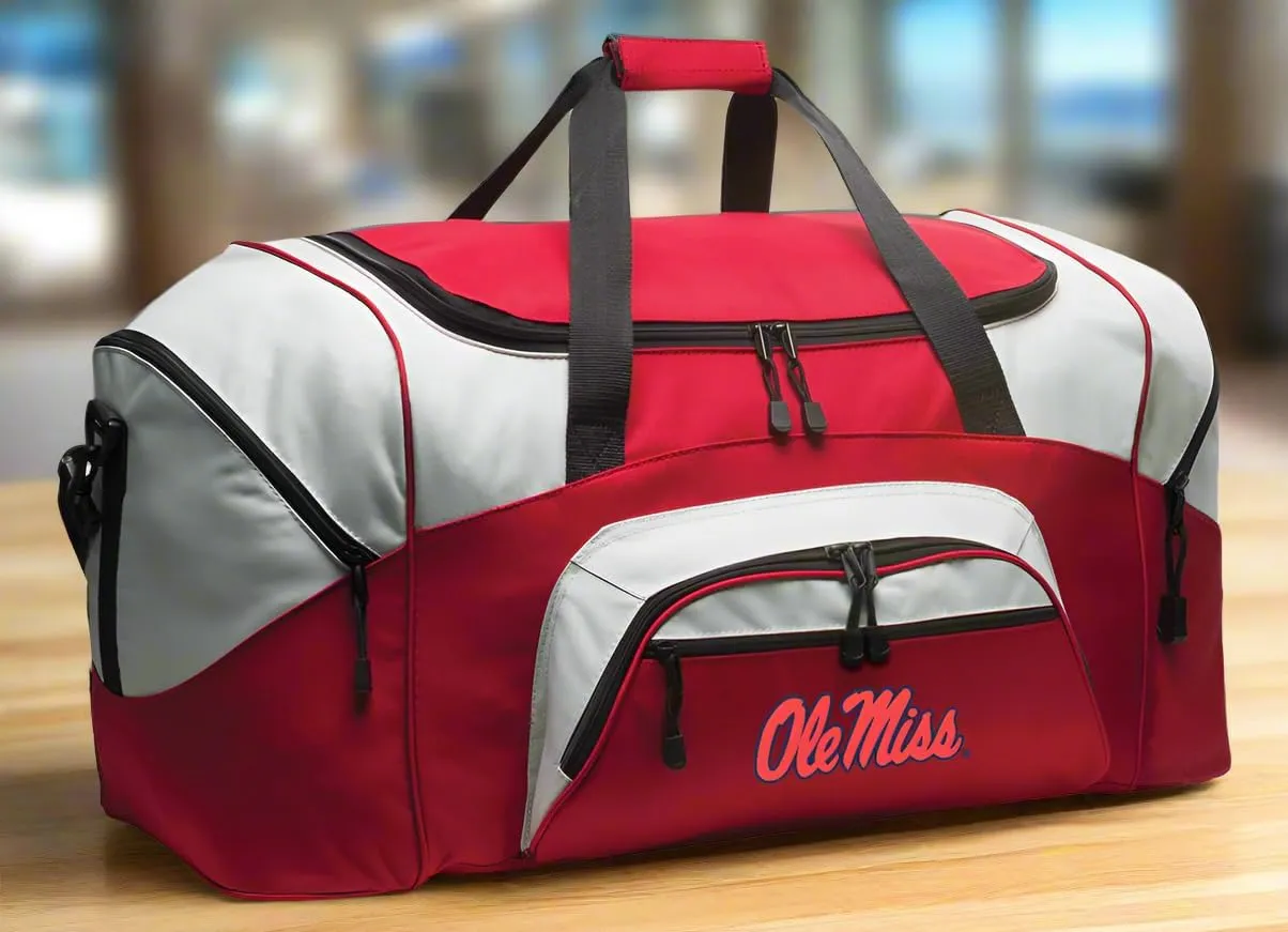Ole Miss Duffel Bag LARGE University of Mississippi Suitcase or Gym Bag for Men Ladies Him or Her! (Red)