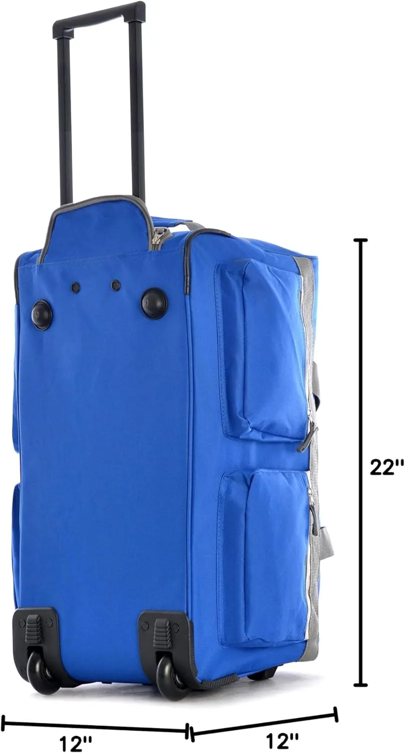 Olympia U.S.A. 22 inch Carry On 8 Pockets Wheeled Rolling Duffel Bag Water Resistant Luggage Lightweight Travel Suitcase with Retractable Handle