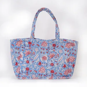 Orchid Floral Quilted Folding Tote Bag Eco-Friendly, Handmade Travel or Shopping Tote
