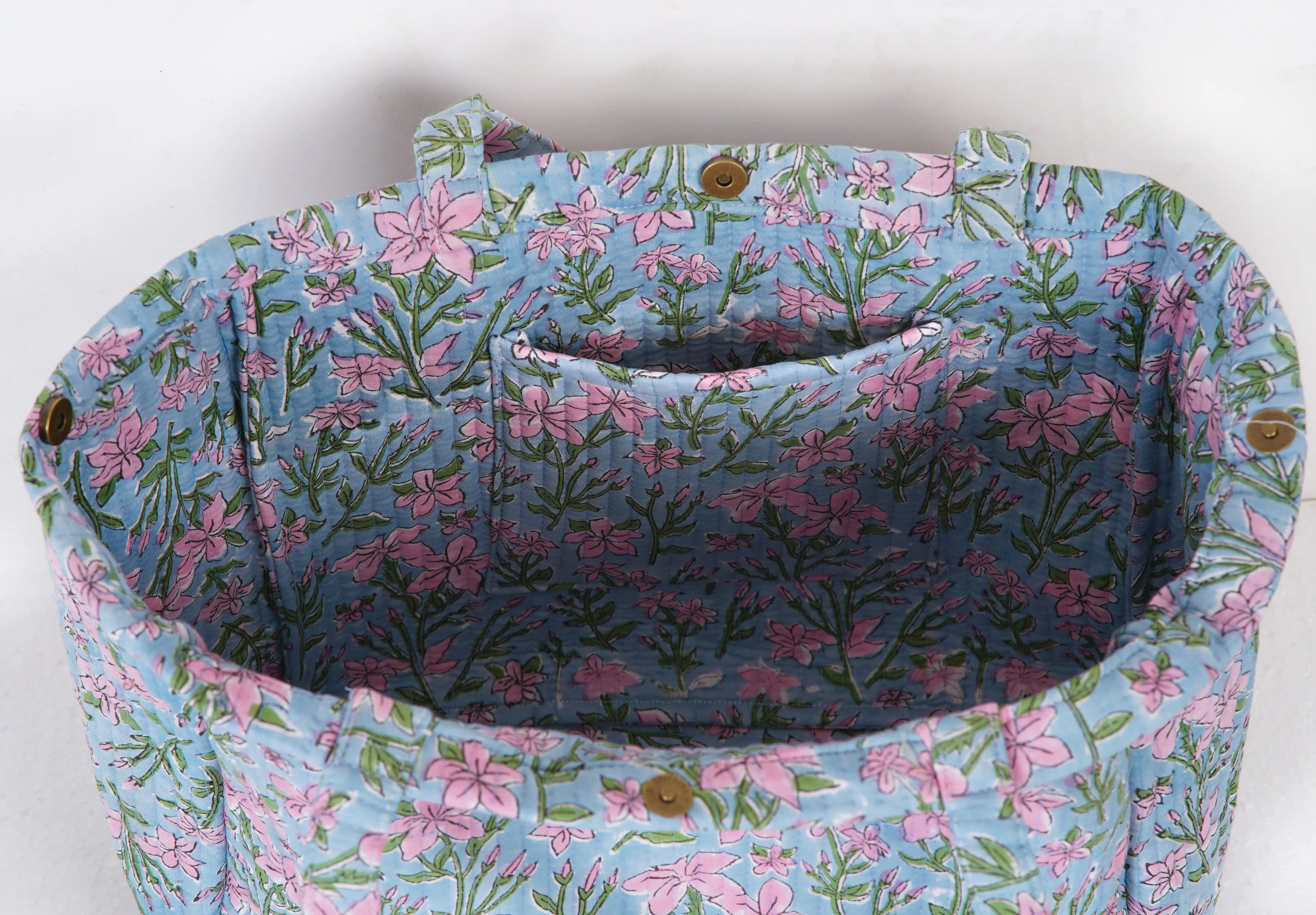 Orchid Floral Quilted Folding Tote Bag Eco-Friendly, Handmade Travel or Shopping Tote