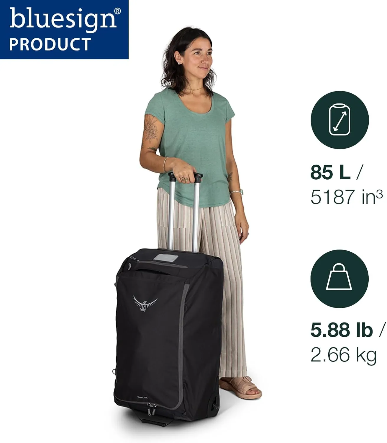Osprey Daylite 85L Wheeled Duffel Bag, Blue Spikemoss/Alkaline
