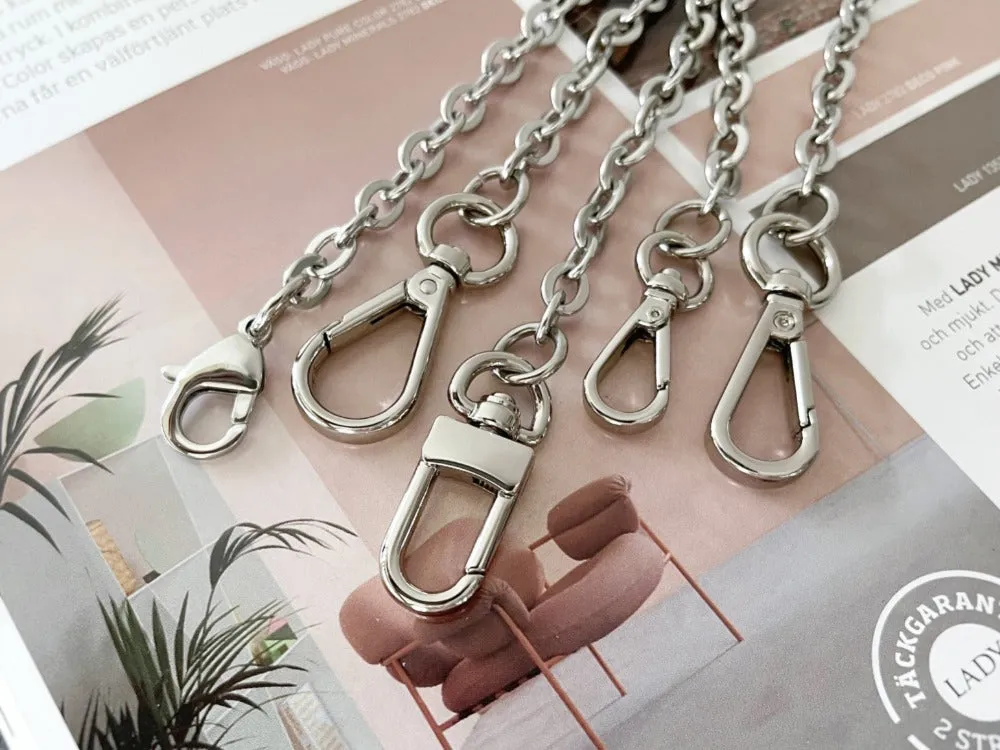 Oval Silver Bag Chain Purse Strap, Luxury Crossbody Stainless Steel Chain