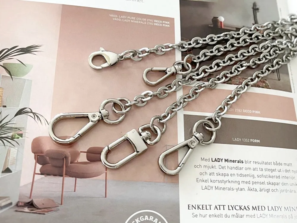 Oval Silver Bag Chain Purse Strap, Luxury Crossbody Stainless Steel Chain
