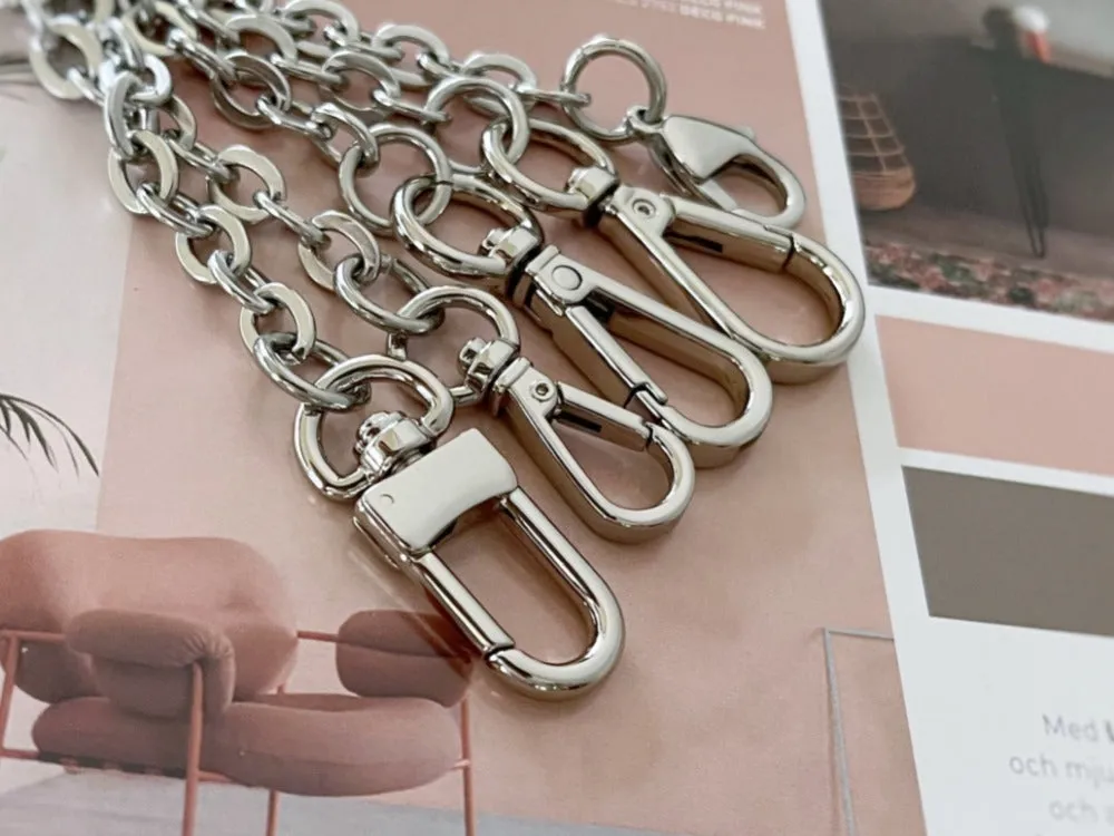 Oval Silver Bag Chain Purse Strap, Luxury Crossbody Stainless Steel Chain