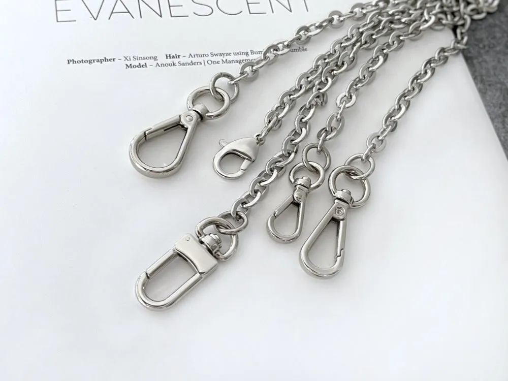 Oval Silver Bag Chain Purse Strap, Luxury Crossbody Stainless Steel Chain
