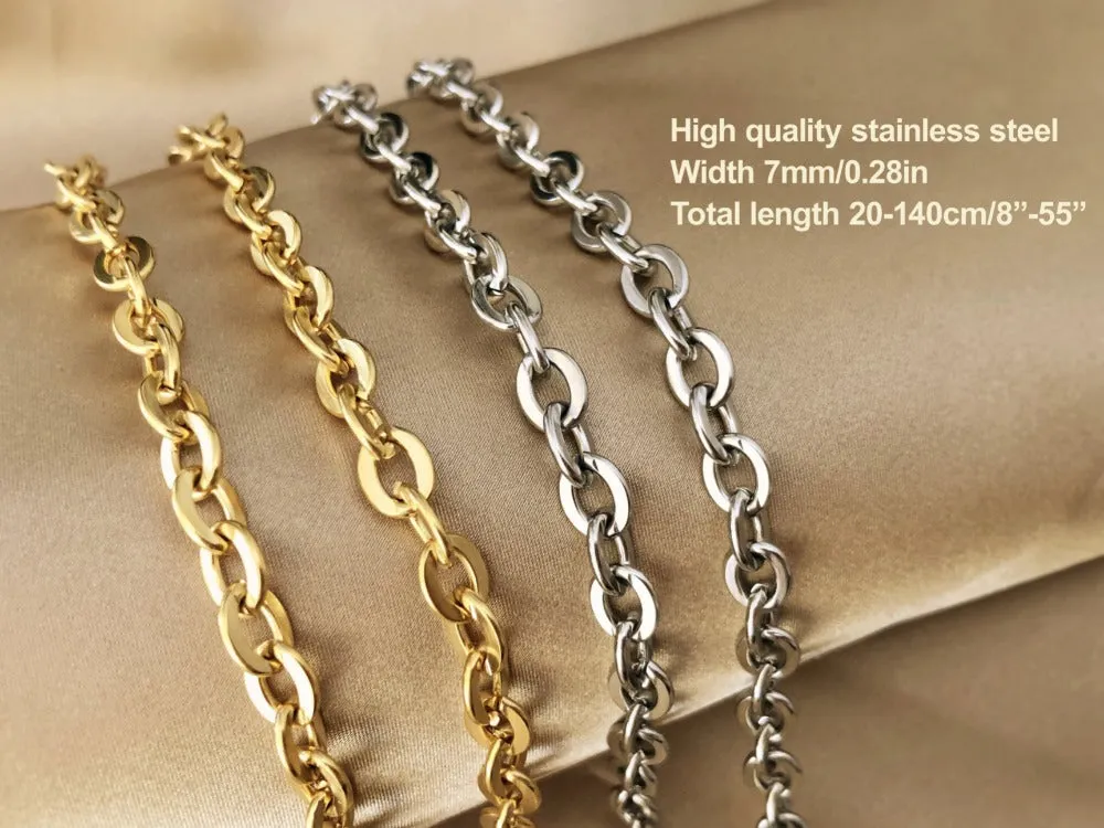 Oval Silver Bag Chain Purse Strap, Luxury Crossbody Stainless Steel Chain