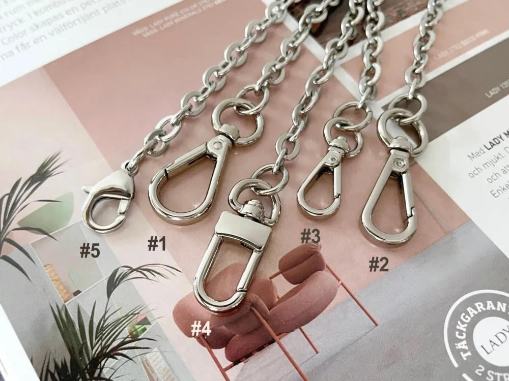 Oval Silver Bag Chain Purse Strap, Luxury Crossbody Stainless Steel Chain