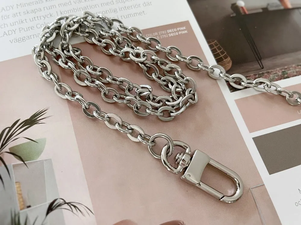 Oval Silver Bag Chain Purse Strap, Luxury Crossbody Stainless Steel Chain