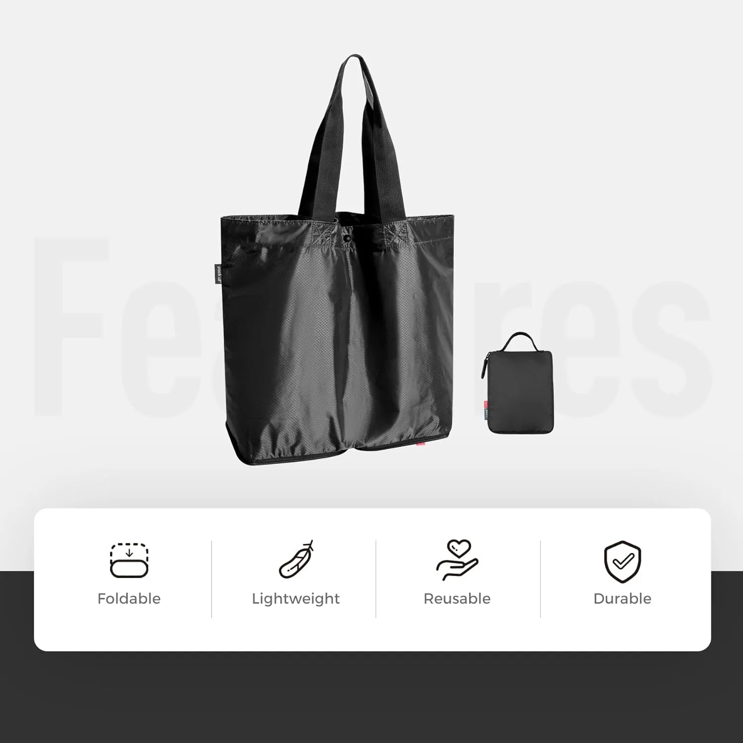 pack all 16L Lightweight Packable Tote Bag, Water Resistant Foldable Grocery Bag, Reusable Shopping Bag