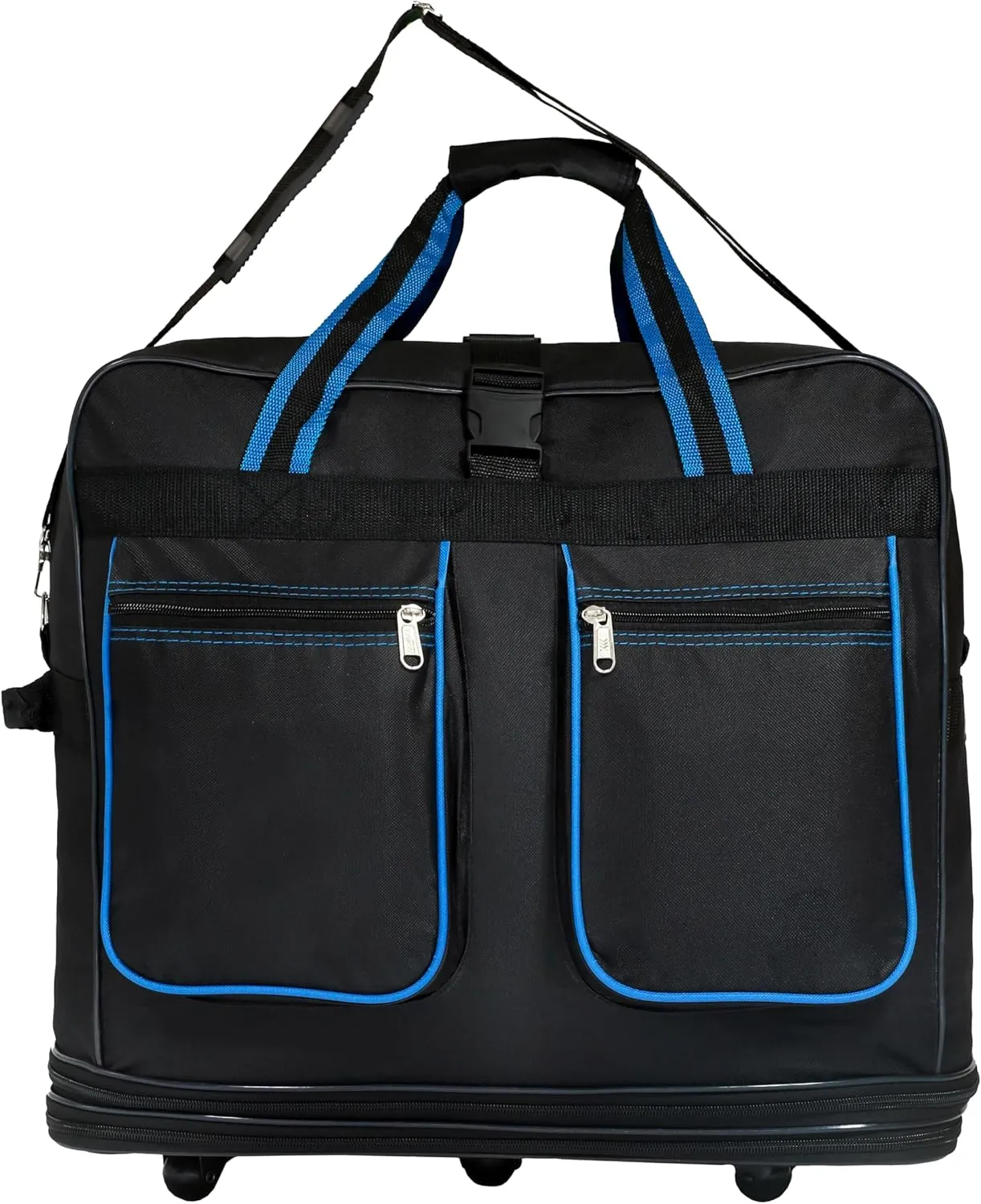 (Pack of 2) 30"" Duffle Bag Expandable Rolling Lightweight Wheeled Spinner Suitcase Luggage for Travel and Storage (Black with Blue Trim)