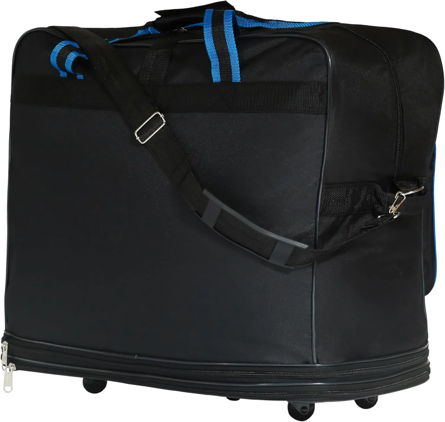(Pack of 2) 30"" Duffle Bag Expandable Rolling Lightweight Wheeled Spinner Suitcase Luggage for Travel and Storage (Black with Blue Trim)