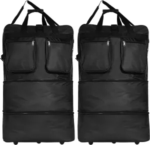 (Pack of 2) - 36"" Black Rolling Wheeled Expandable Duffle Bag Spinner Suitcase Luggage - 5 Wheels, Wheelbag36