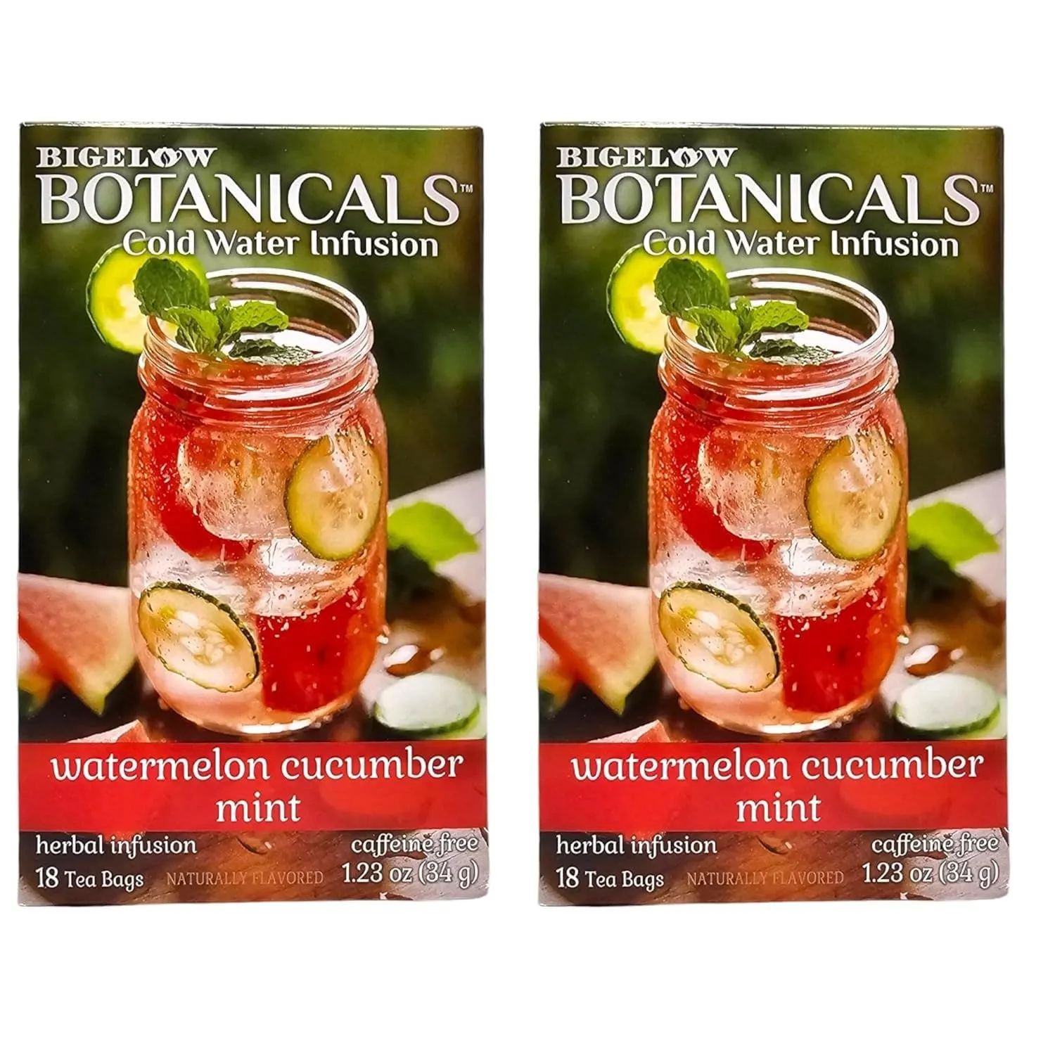 (Pack of 2) Botanicals Cold Water Infusion Watermelon Cucumber Mint Tea Bags, Herbal Infusion, Caffeine Free,18 Count each (Total:36 Count)