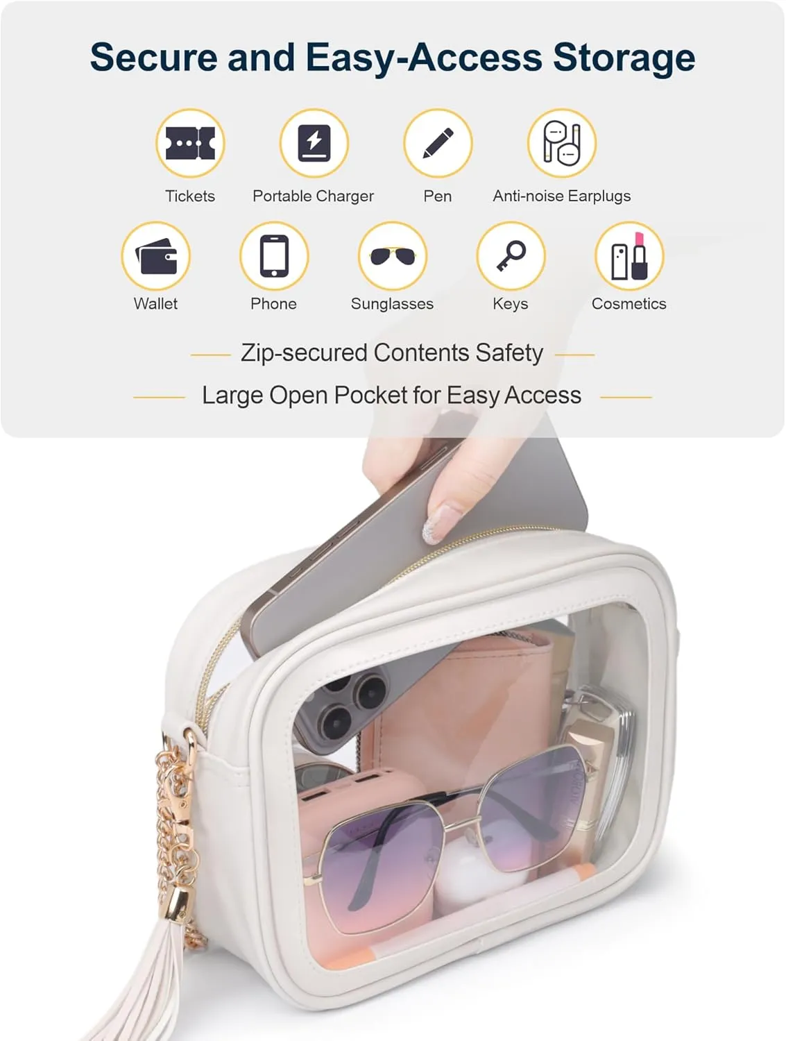 PACKISM Clear Bag for Stadium Events - Cute Clear Purse for Women Crossbody & Adjustable Chain for Sports Games Concerts