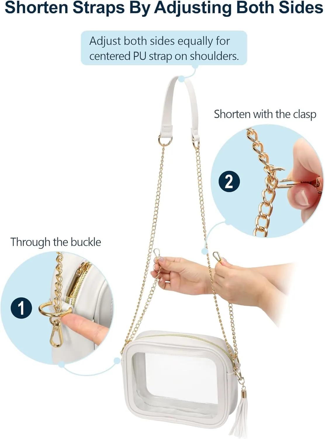 PACKISM Clear Bag for Stadium Events - Cute Clear Purse for Women Crossbody & Adjustable Chain for Sports Games Concerts