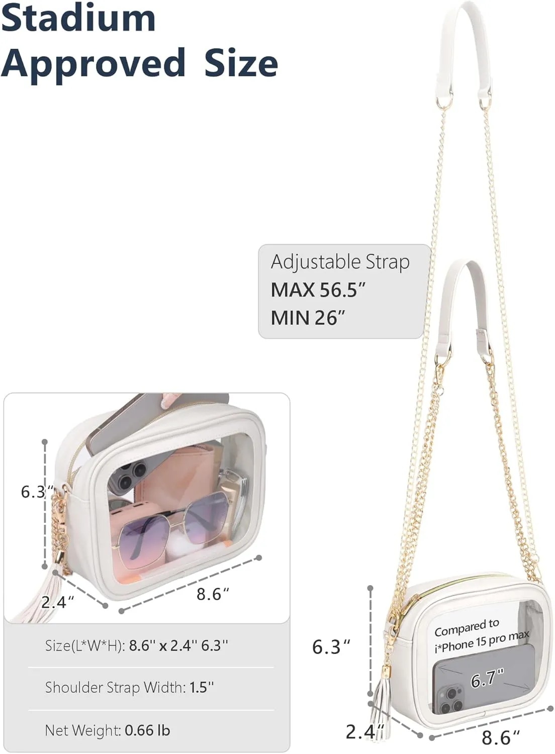 PACKISM Clear Bag for Stadium Events - Cute Clear Purse for Women Crossbody & Adjustable Chain for Sports Games Concerts