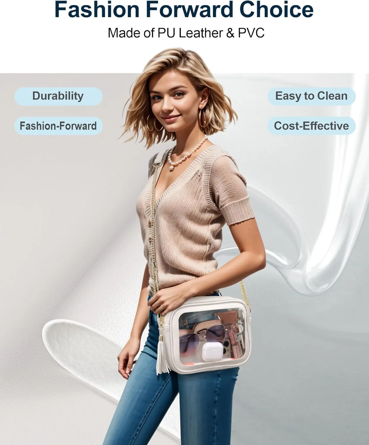 PACKISM Clear Bag for Stadium Events - Cute Clear Purse for Women Crossbody & Adjustable Chain for Sports Games Concerts