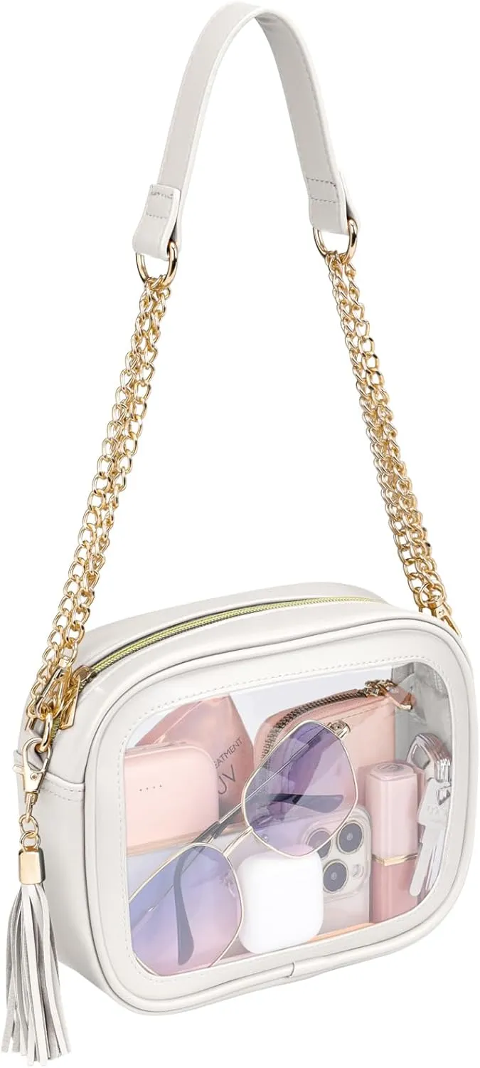 PACKISM Clear Bag for Stadium Events - Cute Clear Purse for Women Crossbody & Adjustable Chain for Sports Games Concerts