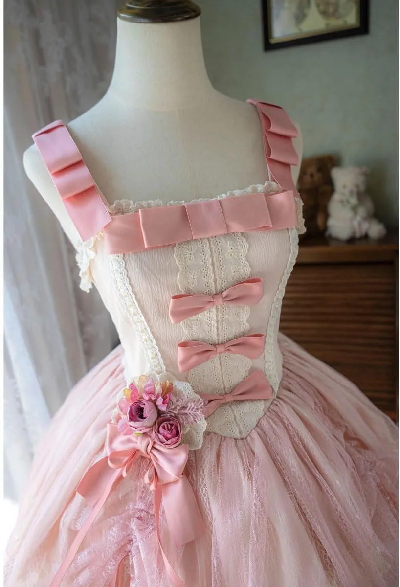 Packitcute Cute Bow Sweet Cosplay Lolita Prom Dresses for Teens Lace Flared Ruffle Casual Sleeveless Short Summer Dress