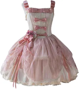 Packitcute Cute Bow Sweet Cosplay Lolita Prom Dresses for Teens Lace Flared Ruffle Casual Sleeveless Short Summer Dress