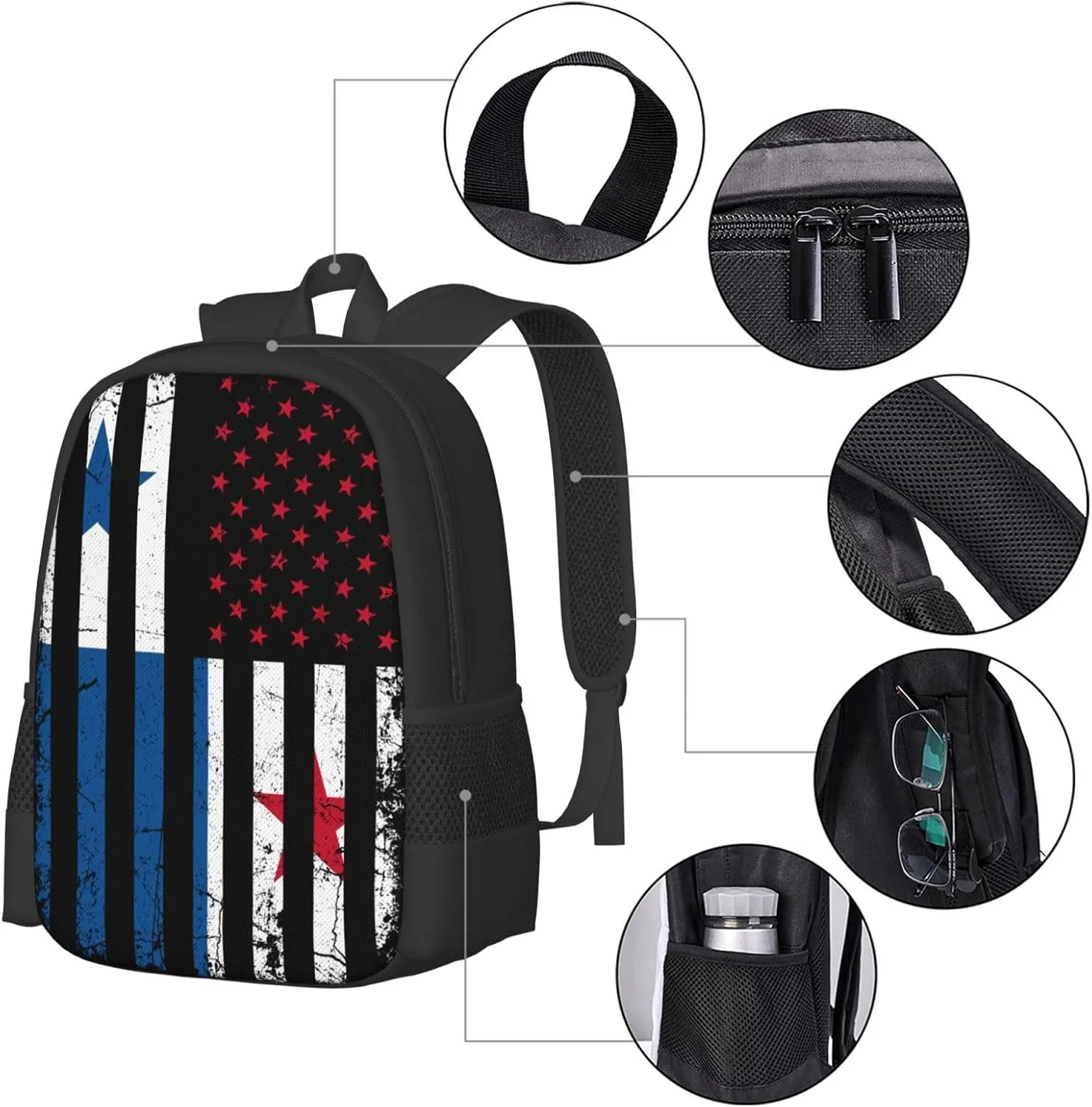 Panamanian American Flag Panama America Roots Casual Backpacks Large Capacity Backpack Laptop Rucksack Sport Daypack Commuter Bags with Adjustable Strap for Traveling Camping