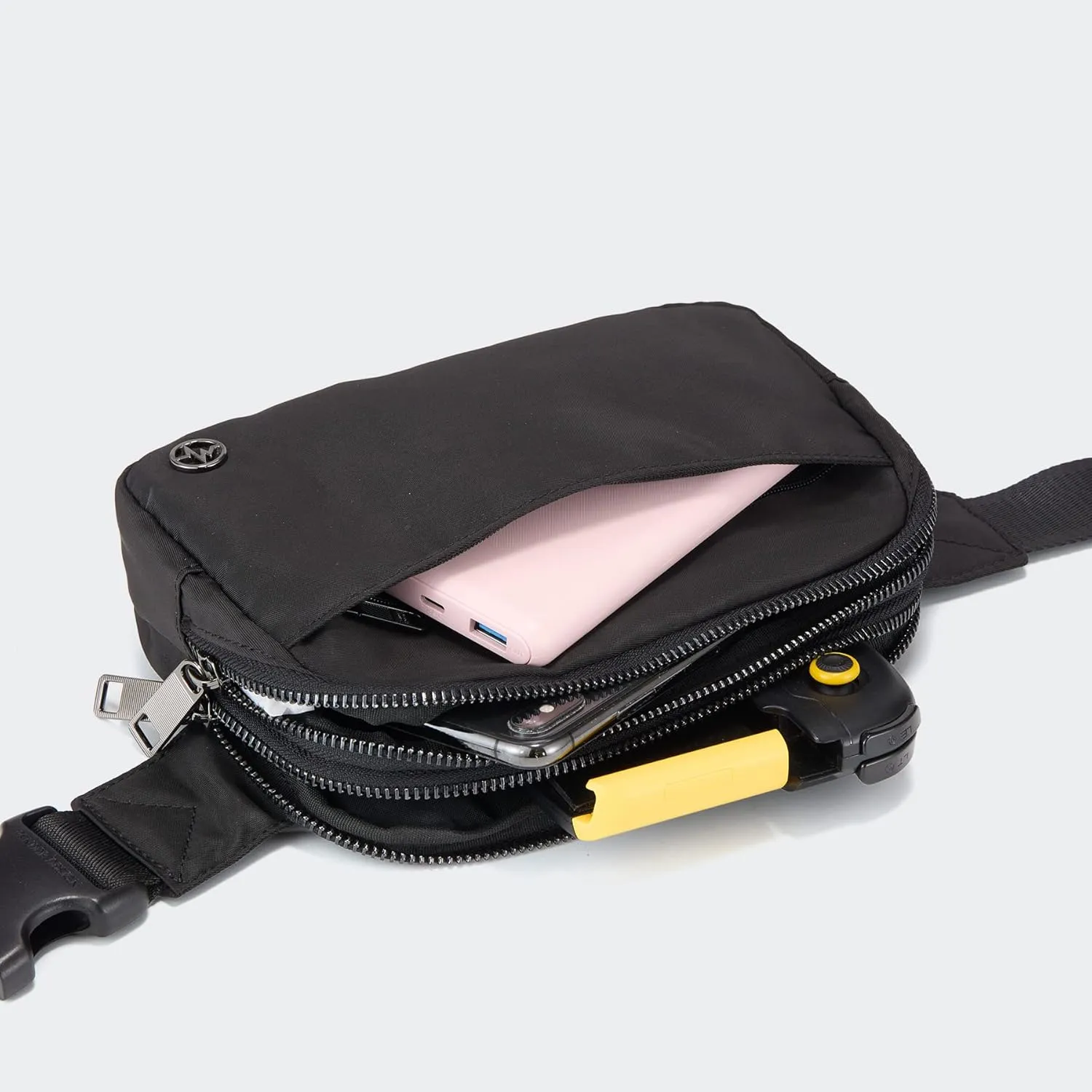 Pander Everywhere Belt Bag for Women, 5 Zipper Pockets Nylon Crossbody Fanny Pack Purse (Black)