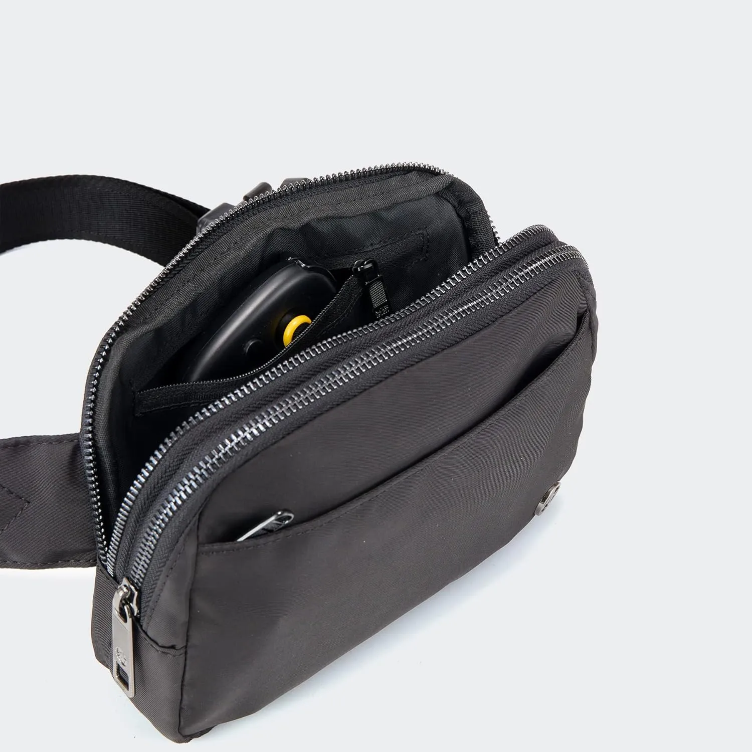 Pander Everywhere Belt Bag for Women, 5 Zipper Pockets Nylon Crossbody Fanny Pack Purse (Black)