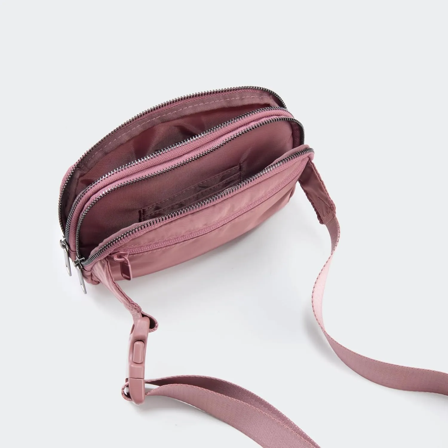 Pander Everywhere Belt Bag for Women, 5 Zipper Pockets Nylon Crossbody Fanny Pack Purse (Dune Pink)
