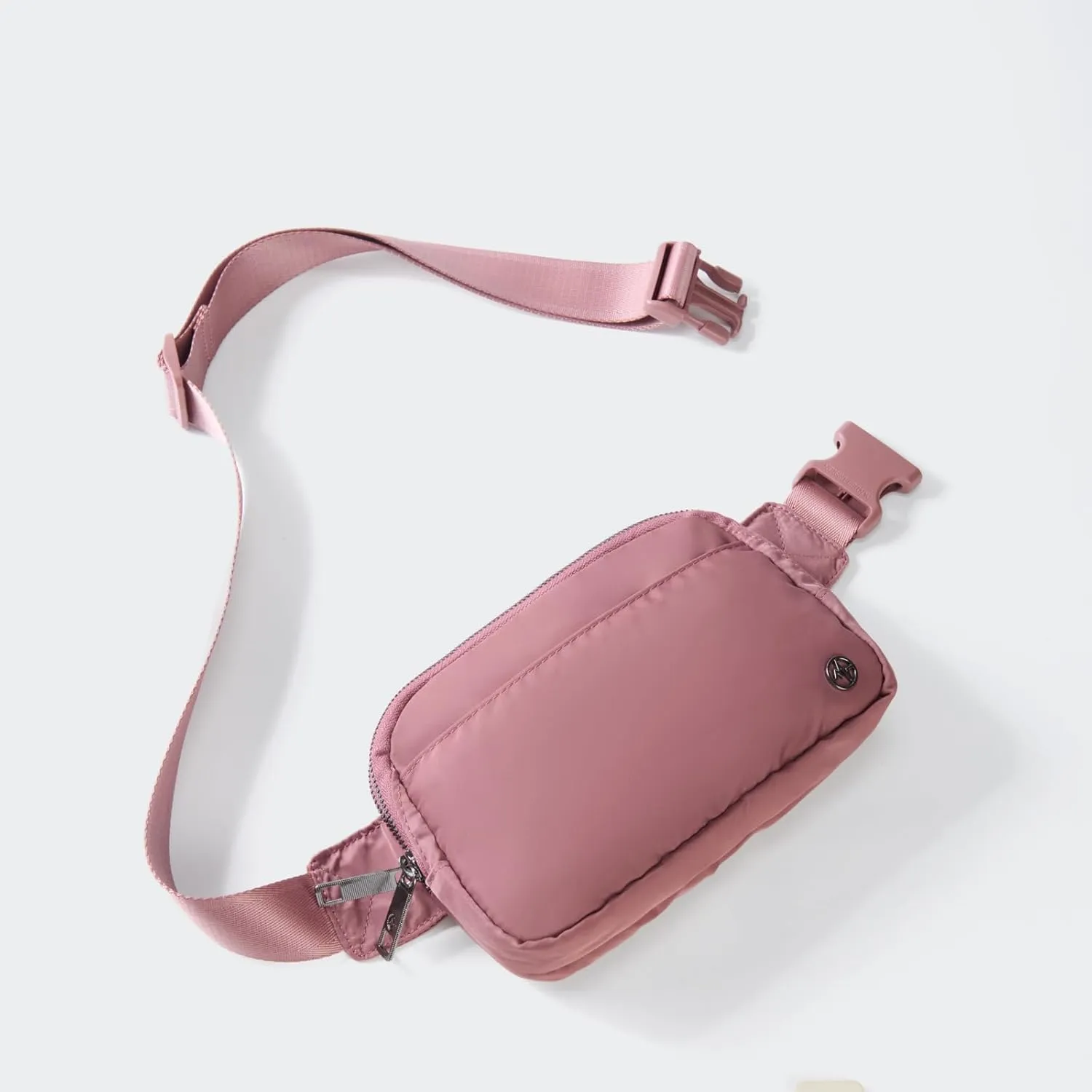 Pander Everywhere Belt Bag for Women, 5 Zipper Pockets Nylon Crossbody Fanny Pack Purse (Dune Pink)