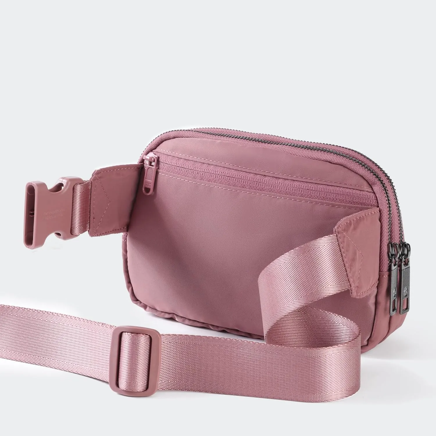 Pander Everywhere Belt Bag for Women, 5 Zipper Pockets Nylon Crossbody Fanny Pack Purse (Dune Pink)