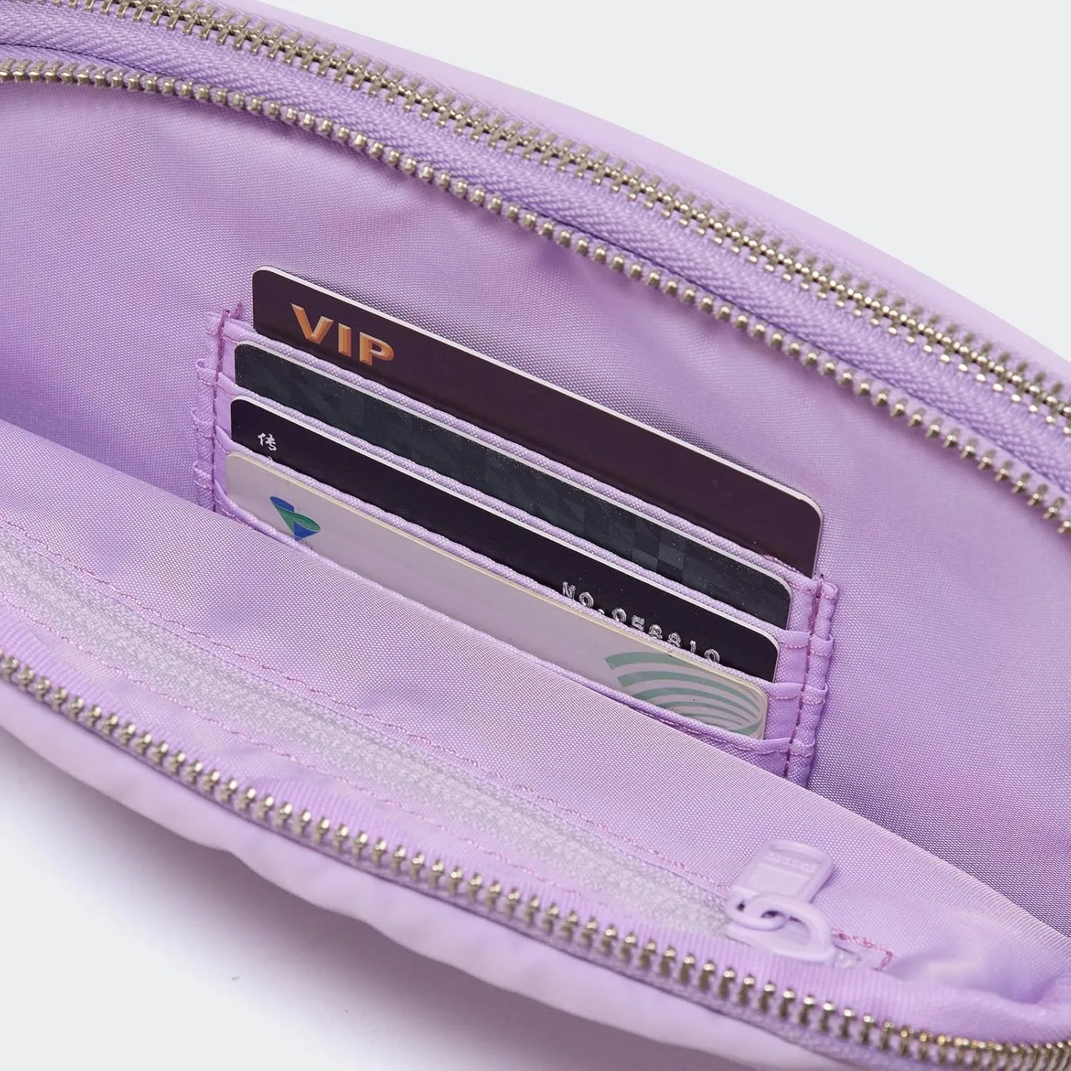Pander Everywhere Belt Bag for Women, 5 Zipper Pockets Nylon Crossbody Fanny Pack Purse (Lilac Purple).