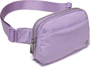 Pander Everywhere Belt Bag for Women, 5 Zipper Pockets Nylon Crossbody Fanny Pack Purse (Lilac Purple).