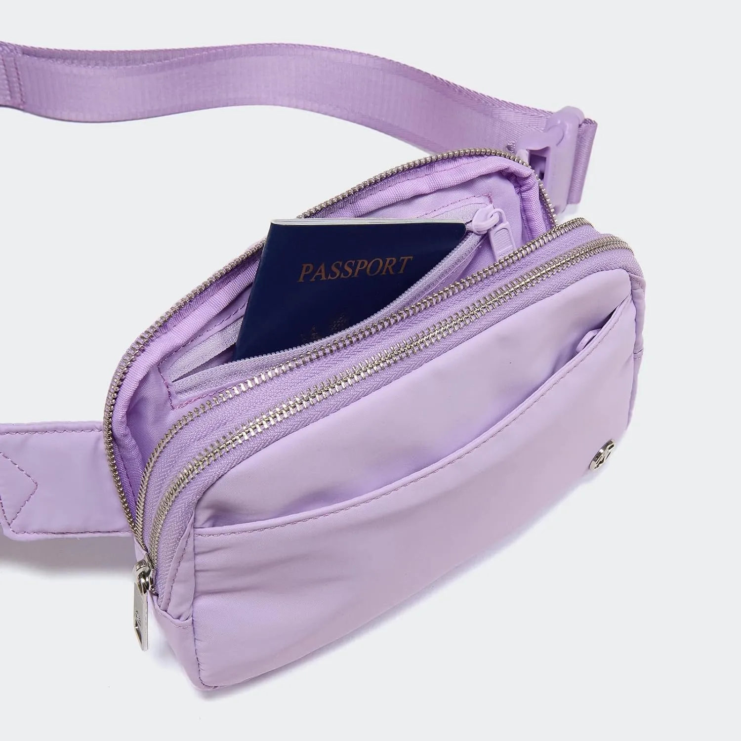 Pander Everywhere Belt Bag for Women, 5 Zipper Pockets Nylon Crossbody Fanny Pack Purse (Lilac Purple).