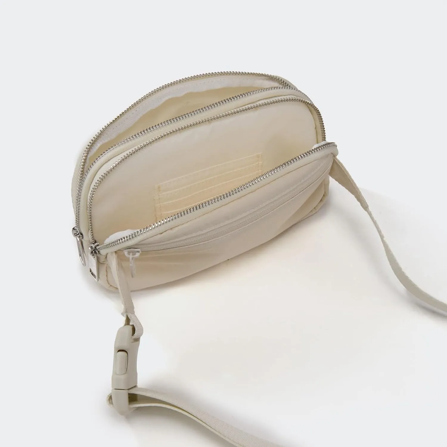 Pander Everywhere Belt Bag for Women, 5 Zipper Pockets Nylon Crossbody Fanny Pack Purse (White Opal)