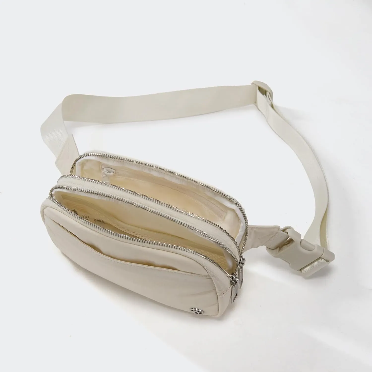 Pander Everywhere Belt Bag for Women, 5 Zipper Pockets Nylon Crossbody Fanny Pack Purse (White Opal)