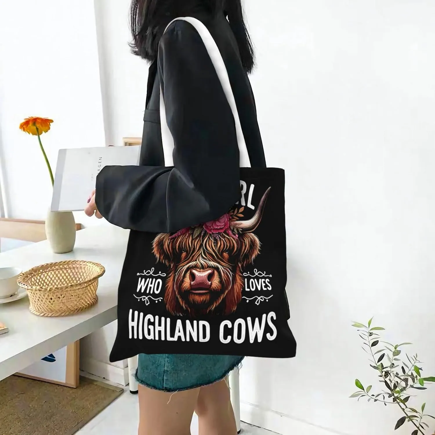 Papa Of The Birthday Girls Cow Tote Bag Reusable Shoulder Tote Bag For Women Lady Vacation, Shopping, Work