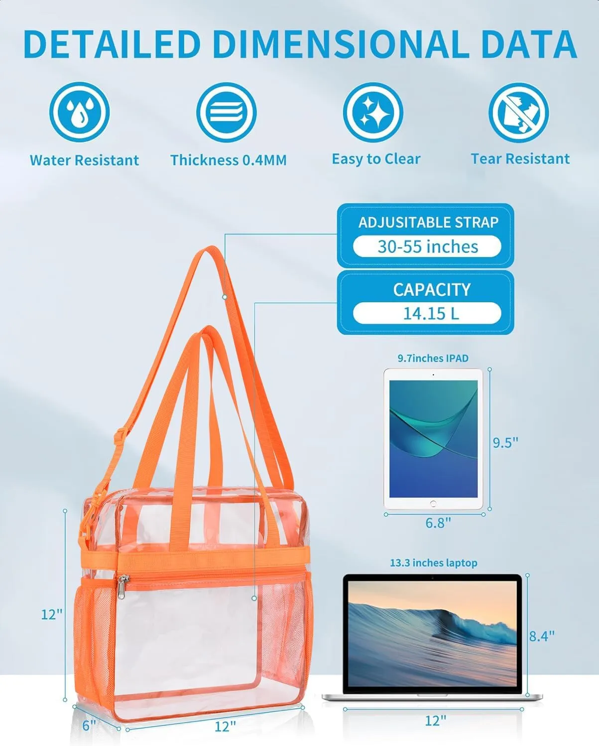 Paxiland Clear Bag for Stadium Events 12x6x12, Clear Tote Bag with Reinforced Strap, Transparent Bag for Sports Concert