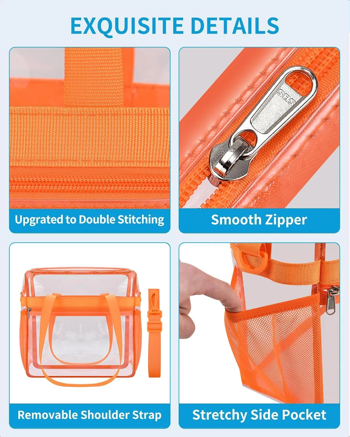 Paxiland Clear Bag for Stadium Events 12x6x12, Clear Tote Bag with Reinforced Strap, Transparent Bag for Sports Concert
