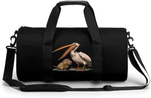 Pelican Tries to Eat Capybara Lightweight Gym Bag for Men Women Travel Duffel Bag Sports Workout Bag with Adjustable Strap